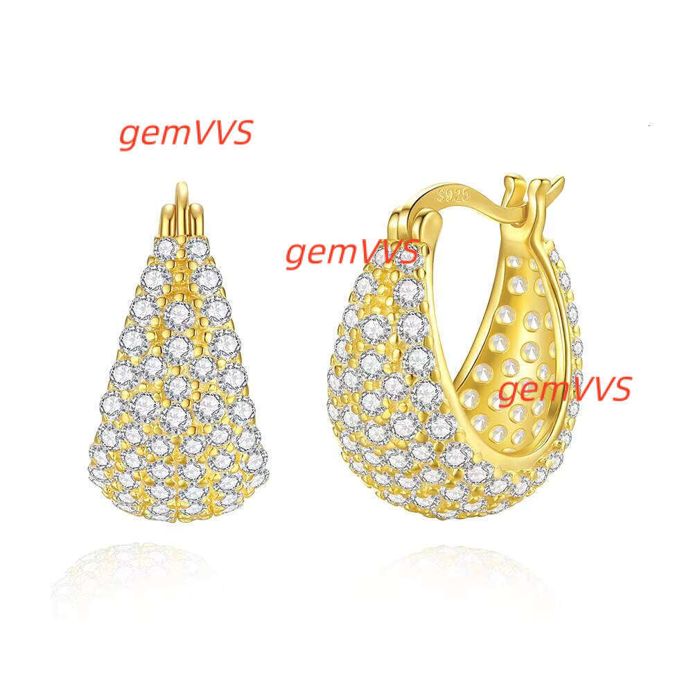 Customizable S925 Sterling Silver Wide Huggie Earrings Full Pav Moissanite Elegant Sophisticated Bohemian Jewelry Women Gift