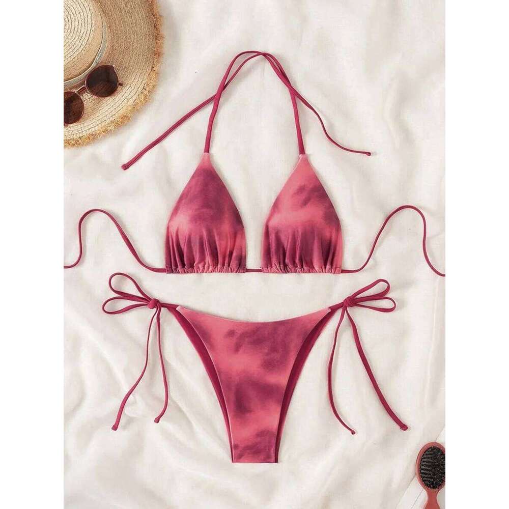 Tie Dye Bikins 2025 Mini Micro String Women Swimwear Female Swimsuit Two Pieces Bikini Set Halter Bathing Suit Swim Lady C260207