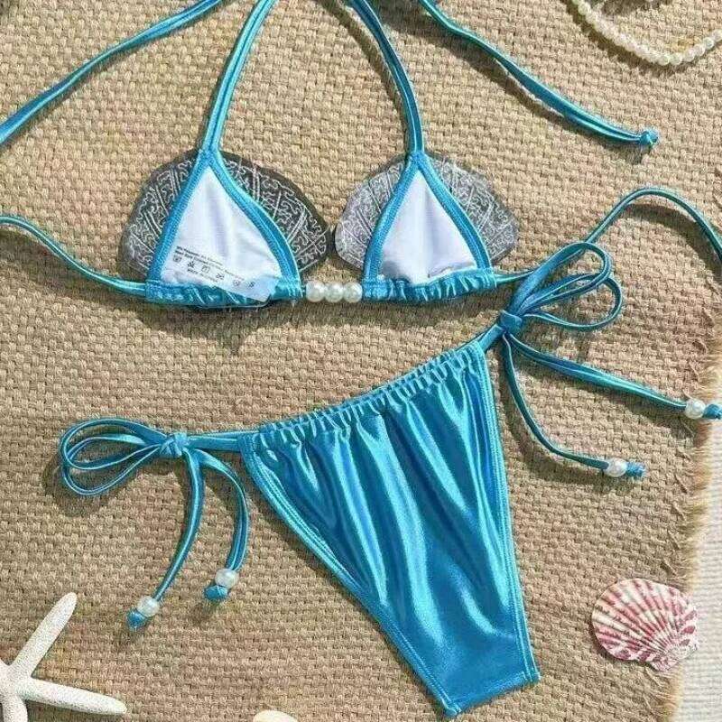 Women's Mermaid Shell Bikini Set Sexy High Waisted Bottom & Push Up Top Elegant Swimwear Beach Vacation Summer Blue Suit Holiday C260207