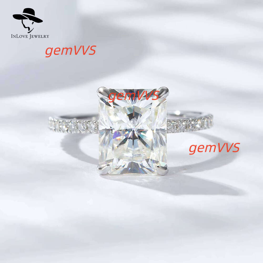 925 Sterling Silver Luxury Ring For Women Sparkling 4Ct Moissanite Diamond Radiant Cut Big Rectangular Engagement Jewelry