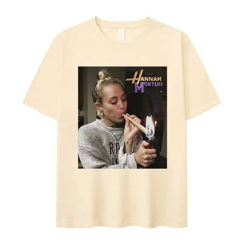 Miley Cyrus Funny Smoking T Shirt Hannah Montana Aesthetic Vintage T-shirt Men Women Summer Oversized Cotton Tshirt Tops Clothes C260207