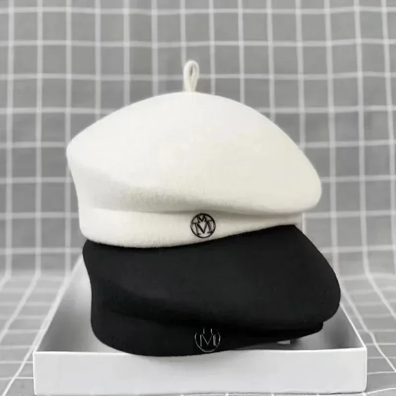 2025 Womens Wool Felt Beret Hat Winter Warm Formal Fedora Pillbox Fascinator Cap - White Black 260205