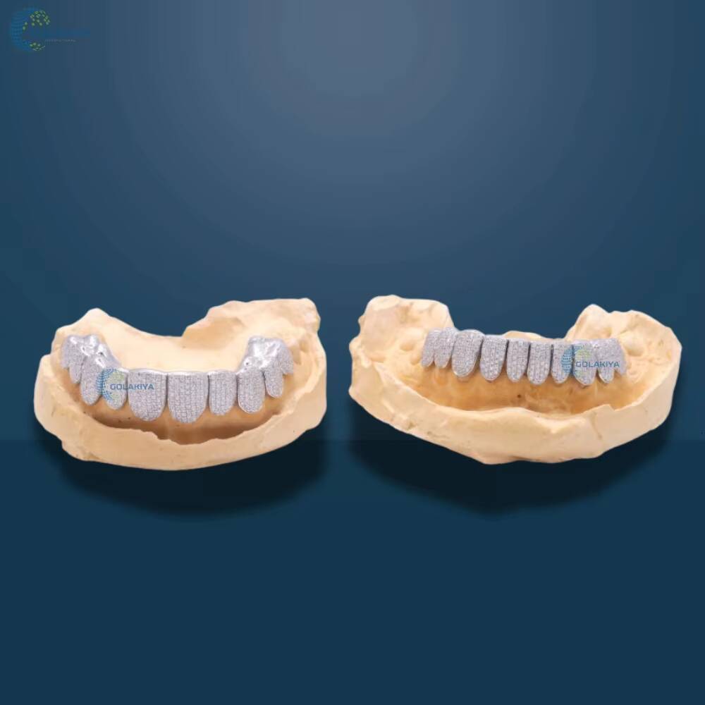 Luxury Iced Out Grillz Custom Top Bottom Moissanite Diamond Teeth Hip Hop Tooth Caps Rapper Style Grillz In 10K White Gold