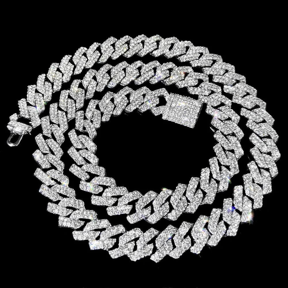 20Inch DoubleDrain Cuban Chain Unisex IceFrozen Edition Sparkling DiamondShaped HipHop Style Necklace Jewelry 260206