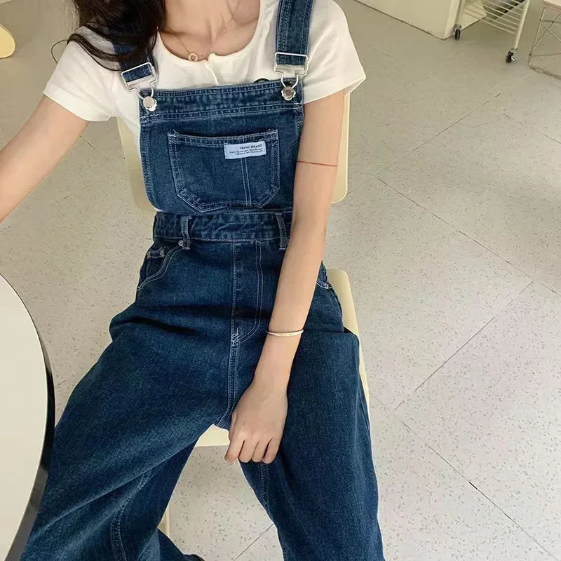Blue Jumpsuits Jeans Women Straight Fashion Casual Wide Leg Pants Streetwear High Waist Vintage Female Harajuku Y2K Trousers 260126