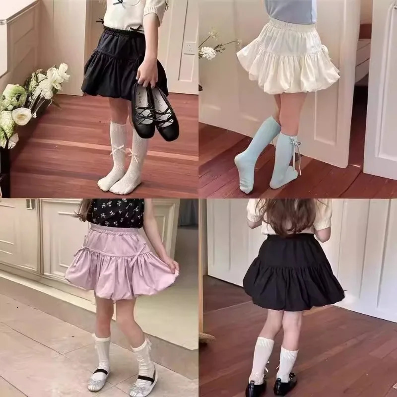 412Y Girls Skirt Ballet Style Korean Bow Flower Bud Short Skirts Summer Childrens Casual Lolita Princess Versatile Dress 260207
