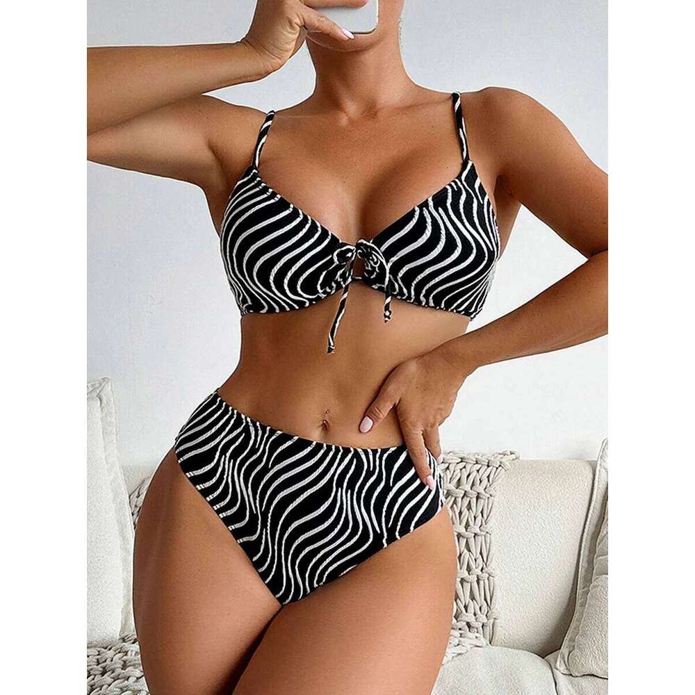 High Waist Bikini 2025 Women Strappy Swimsuit Sexy Striped Swimwear Female Bathers Bathing Swimming Swim Suit Beachwear C260207