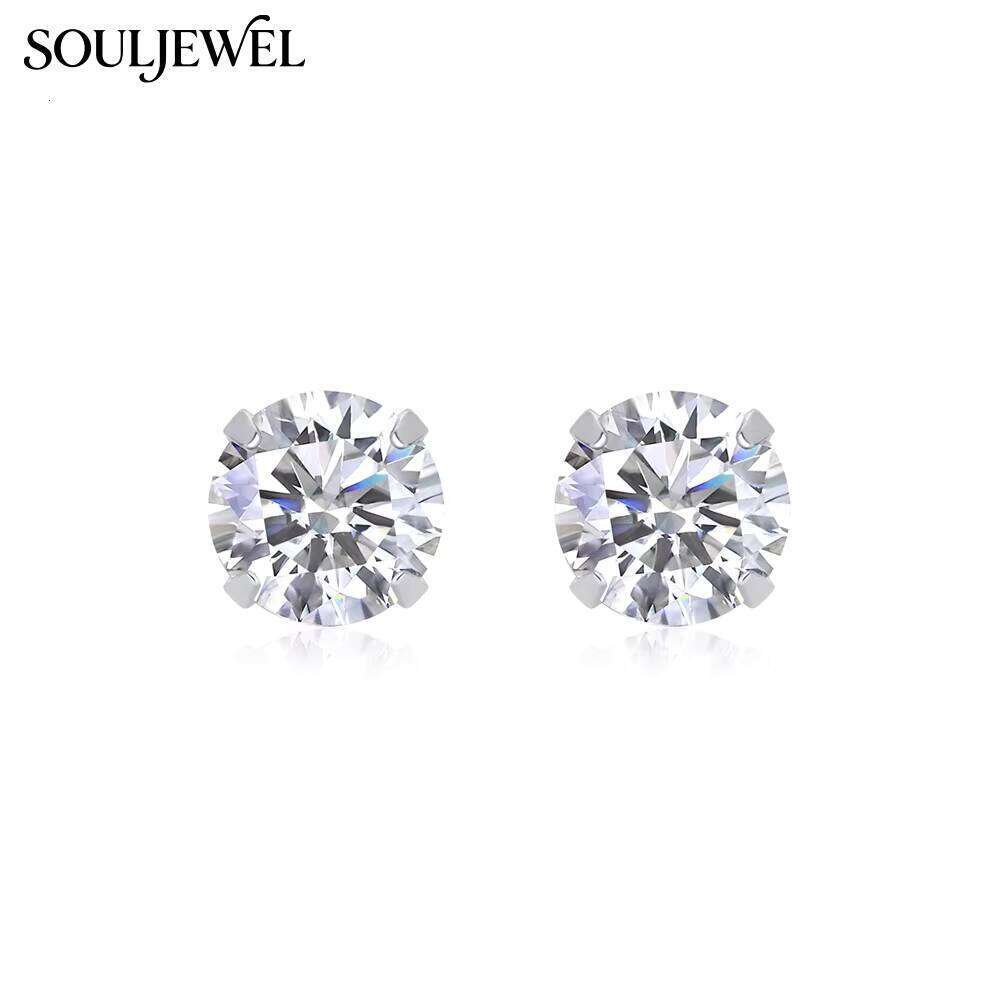 Luxury Classic Moissanite Stud Earrings In 925 Sterling Silver Rhodium Plated Claw Set Round Brilliant Cut Unisex Gift Jewelry