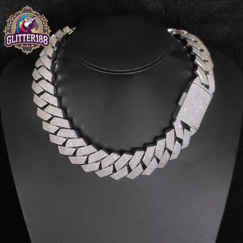 Fine Jewelry 24mm silver Iced Prong Cuban Link Chain Gold/Silver Plated vvs moissanite Womens Hip Hop Wedding Party Engagement