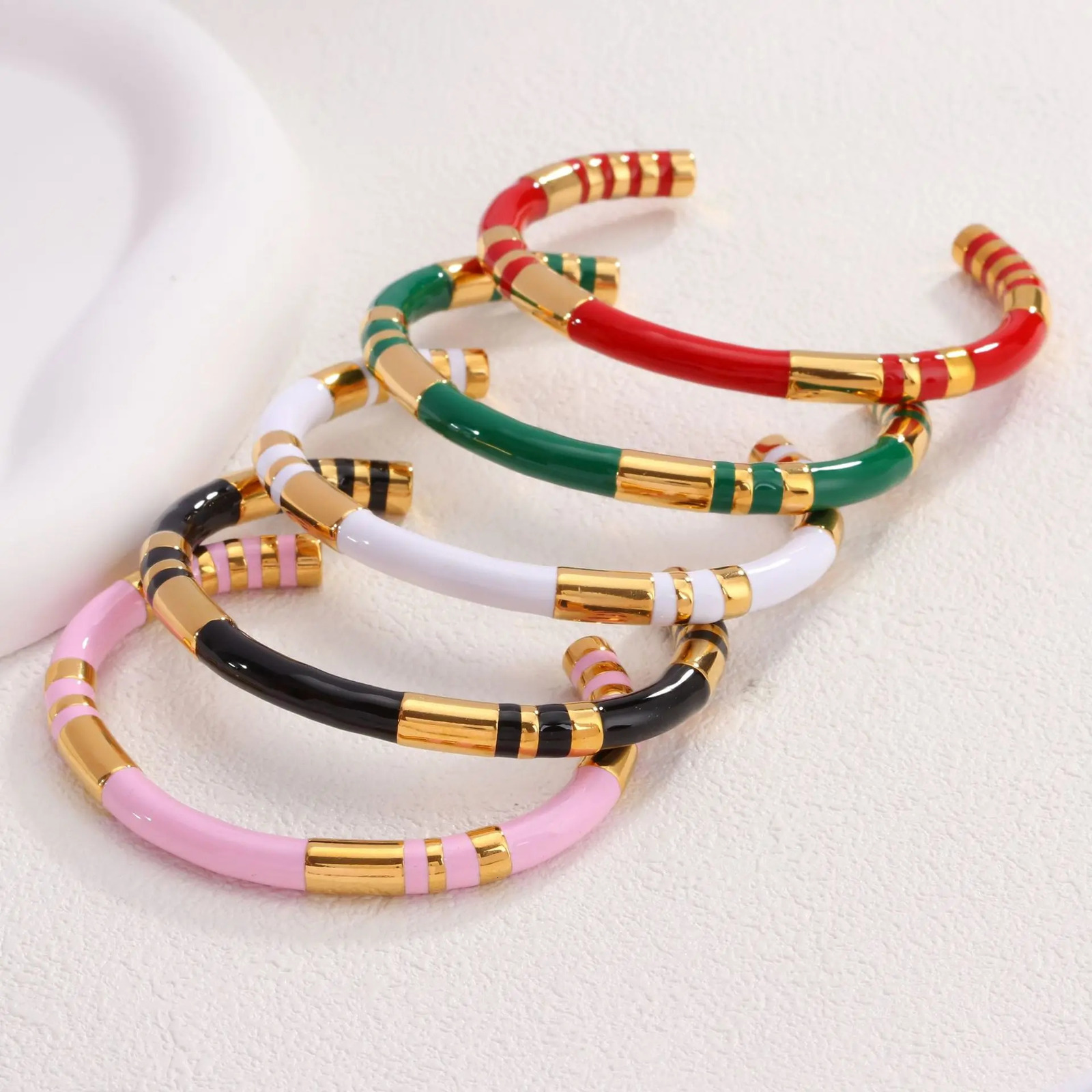 CARLIDANA Stainless Steel Enamel Spliced Open Bracelet Set High-End Wrist Jewelry Collection with Waterproof and Retro 260202