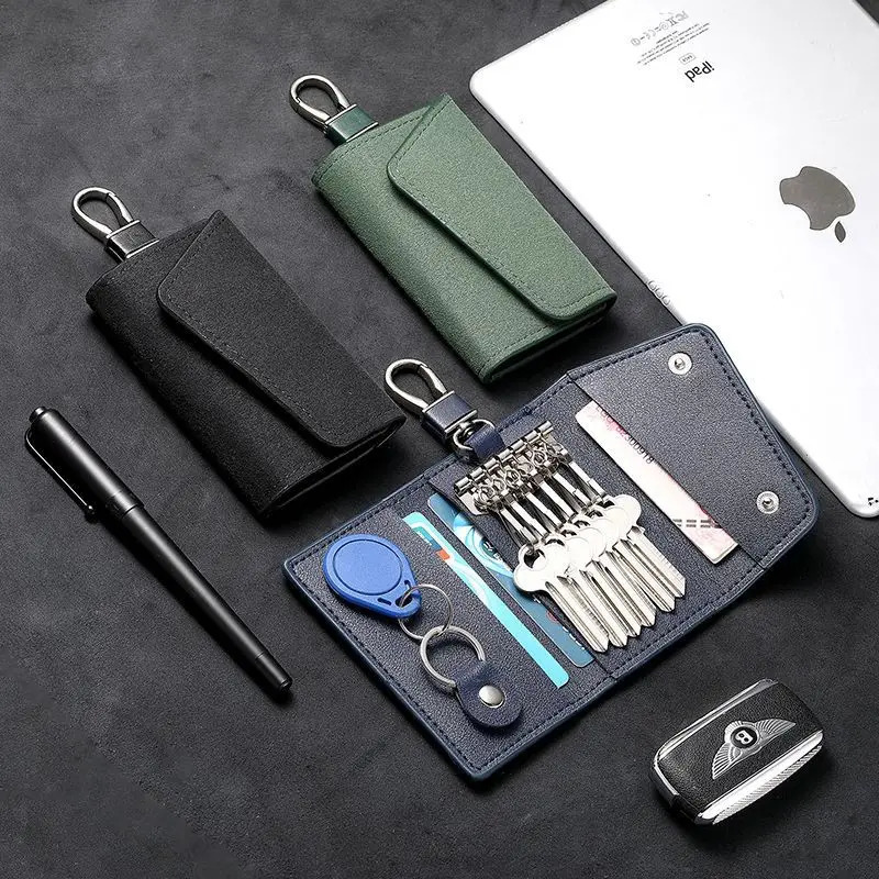 Suede Leather Fob Car Key Case Premium pu Leather Car Keychain Holder Auto Key Case Protector with Metal Hook Keyring Zipper Bag 260129