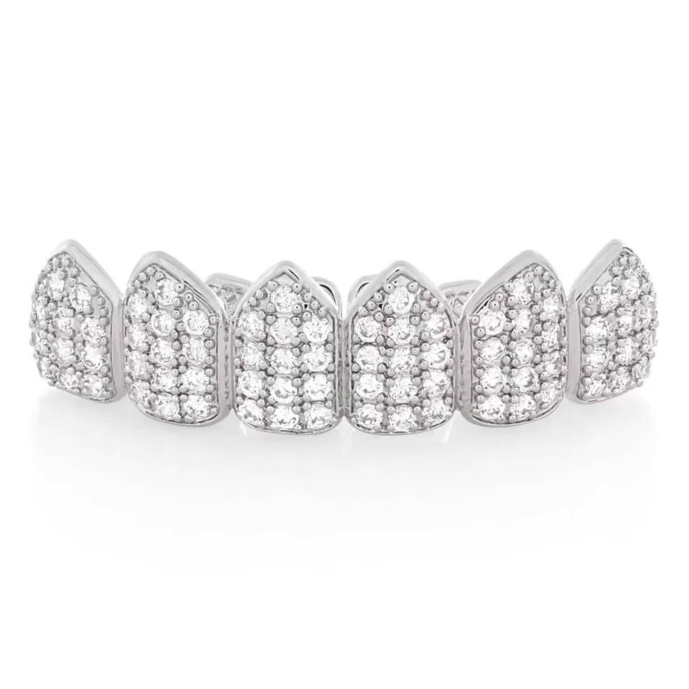 SM Jewels Iced Out Fine Grillz Moissanite Diamond Sliver Top Teeth Hip Hop Mouth Jewelry