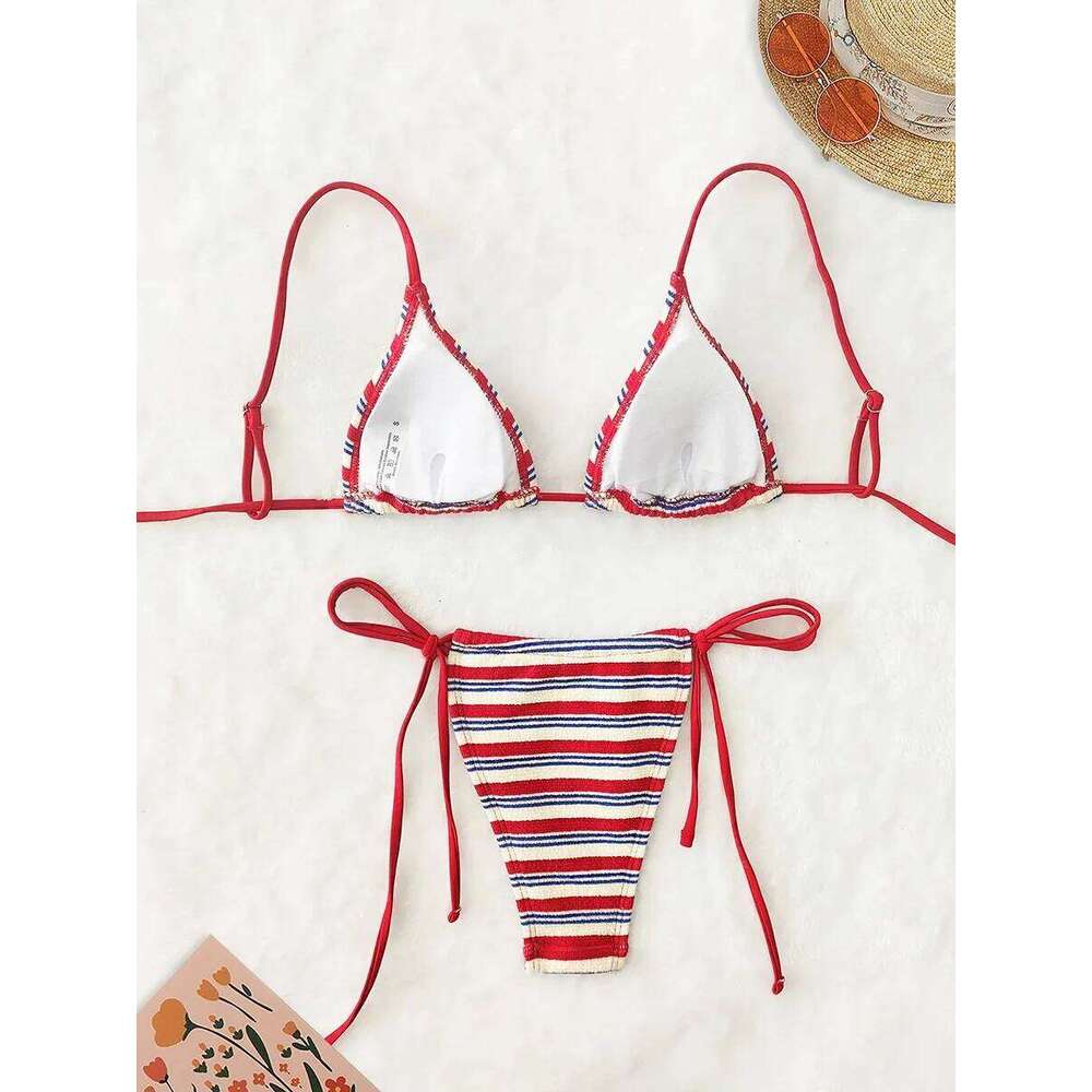 Women's Sexy Push-Up Two-Piece Swimsuit 2025 Bathing Suit Micro Beachwear Stripe Bikini Set Swimwear Trendy Mciro C260207