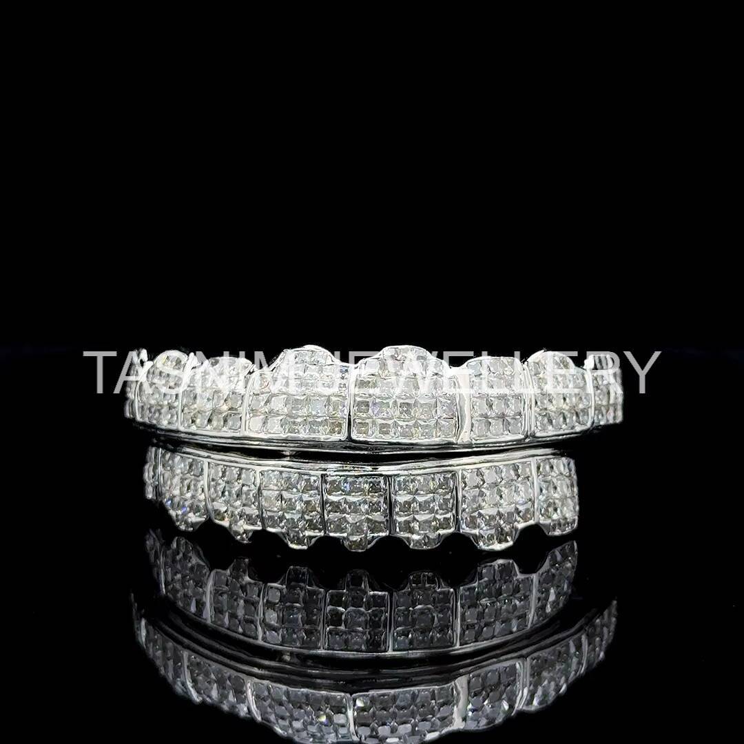 Hot Selling Custom Made Personalized 925 Silver Plated VVS Moissanite Princess Cut Unisex Iced Grillz Teeth Wedding Party