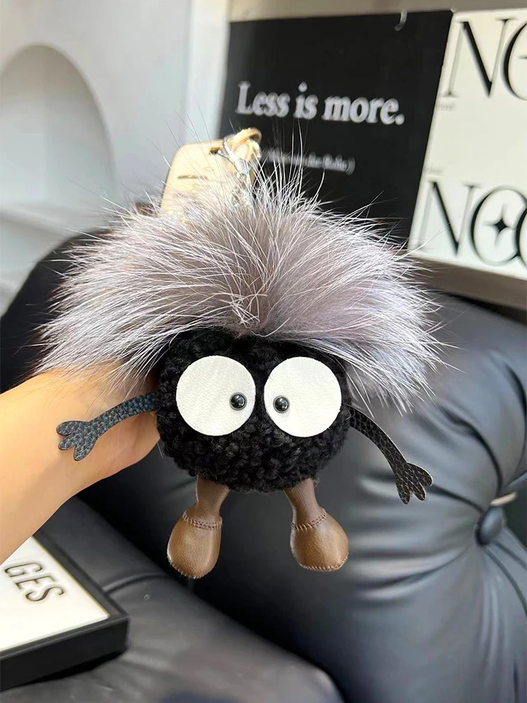 15cm Cute Cartoon Wool Small Coal Ball Car Keychain Real Raccoon Fur Pendant Elf Plush Ball Bag Pendant Hobby Collection Gift 260107