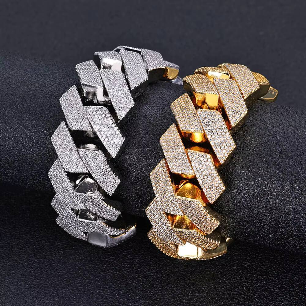 Hip Hop Fine Jewelry 24mm Chunky Cuban Chain Bracelet for Men Women Gold Silver Iced Out Full Diamond Prong Cuban Link Bracelets