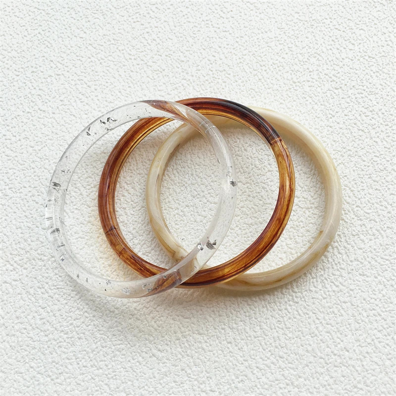 UJBOX 3-Piece Brown Cream Marble Acrylic Resin Bracelet Bangle Set Stackable Jewelry Lightweight Eco-Friendly Bulk Discount 260120