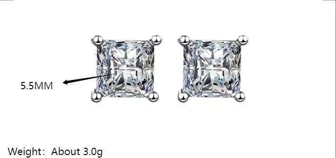 Minimalist Princess Cut 1Ct VVS Moissanite Stud Earrings 925 Sterling Silver Hypoallergenic Claw Setting Jewelry For Women 12/15