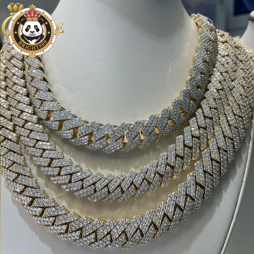 Luxury Cubanas Custom 12mm-20mm Gold Plated silver Prong vvs moissanite Diamond Iced Out Cuban Link Chain Hip Hop Necklace for Men