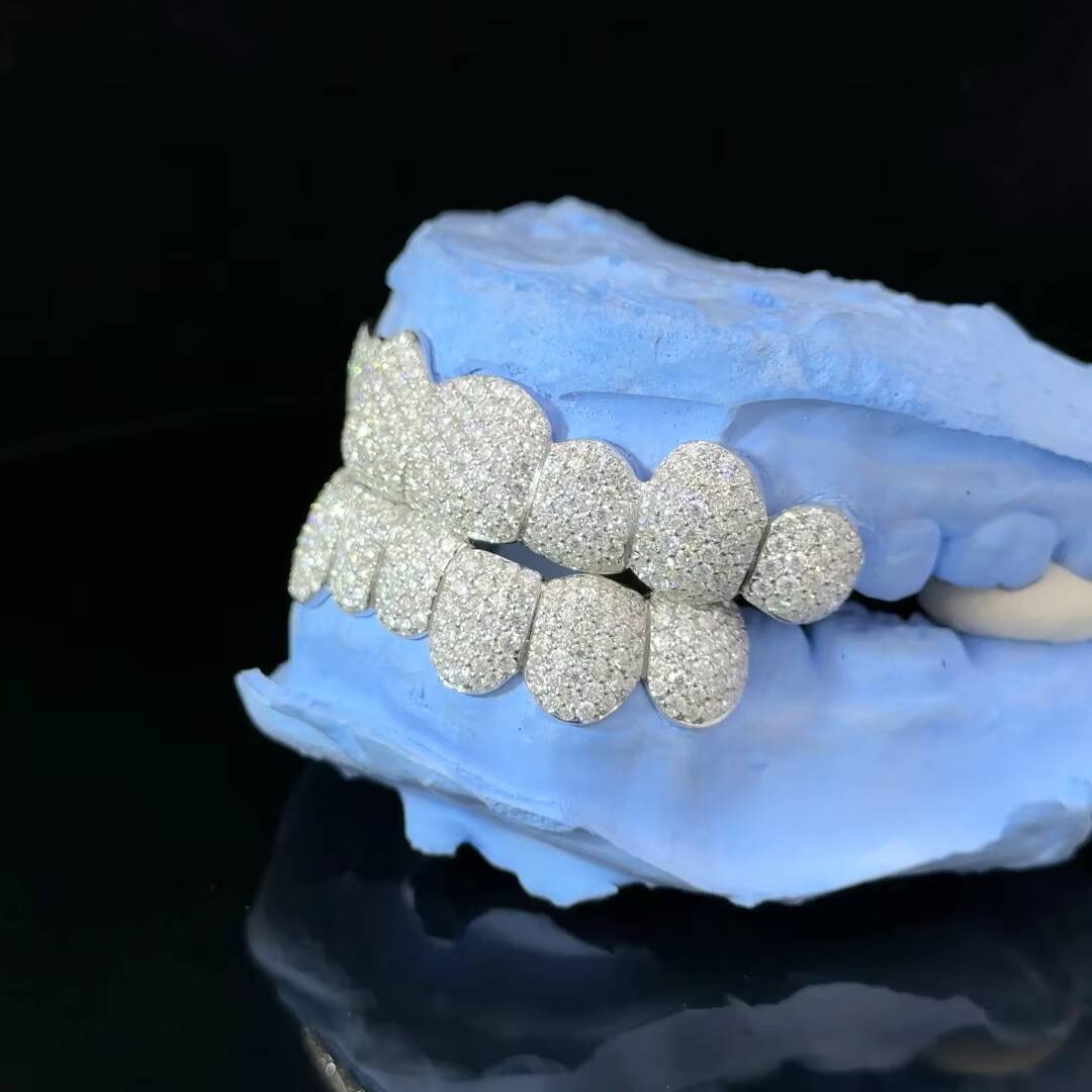 925 Sterling Silver Moissanite Diamond Teeth Grillz Custom Hip Hop Design Gold for Wedding Gift Engagement-Wholesale Price