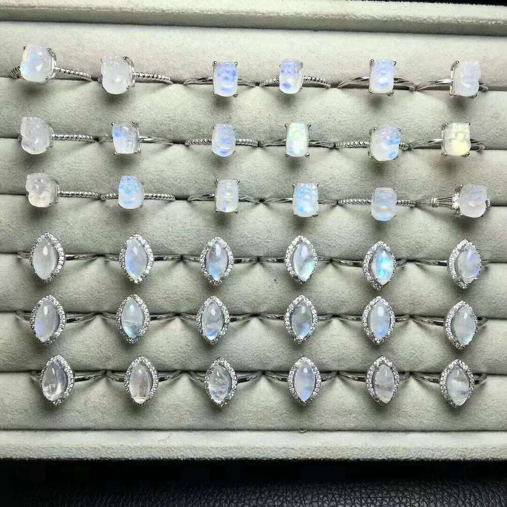 Good Flash Natural Crystal High Quality Moonstone With S925 Sliver Rings For Health