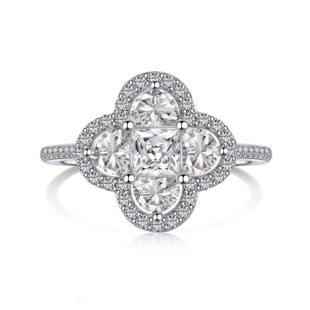 Wholesale 925 Silver Micro Inlay Zircon Pink Yellow CZ Stone Lucky Four Leaf Clover Necklace Ring Earrings Jewelry Set For Women