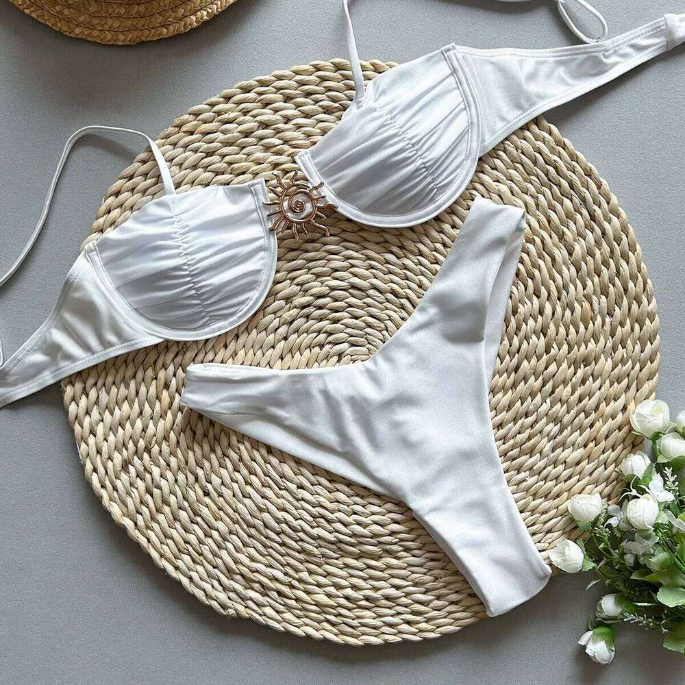 Sexy 2025 Push Up Bikini Set Two Piece Swimwear High Cut Biquini Thong Swimsuit Summer White Brazilian Bathing Suit Beachwear C260207
