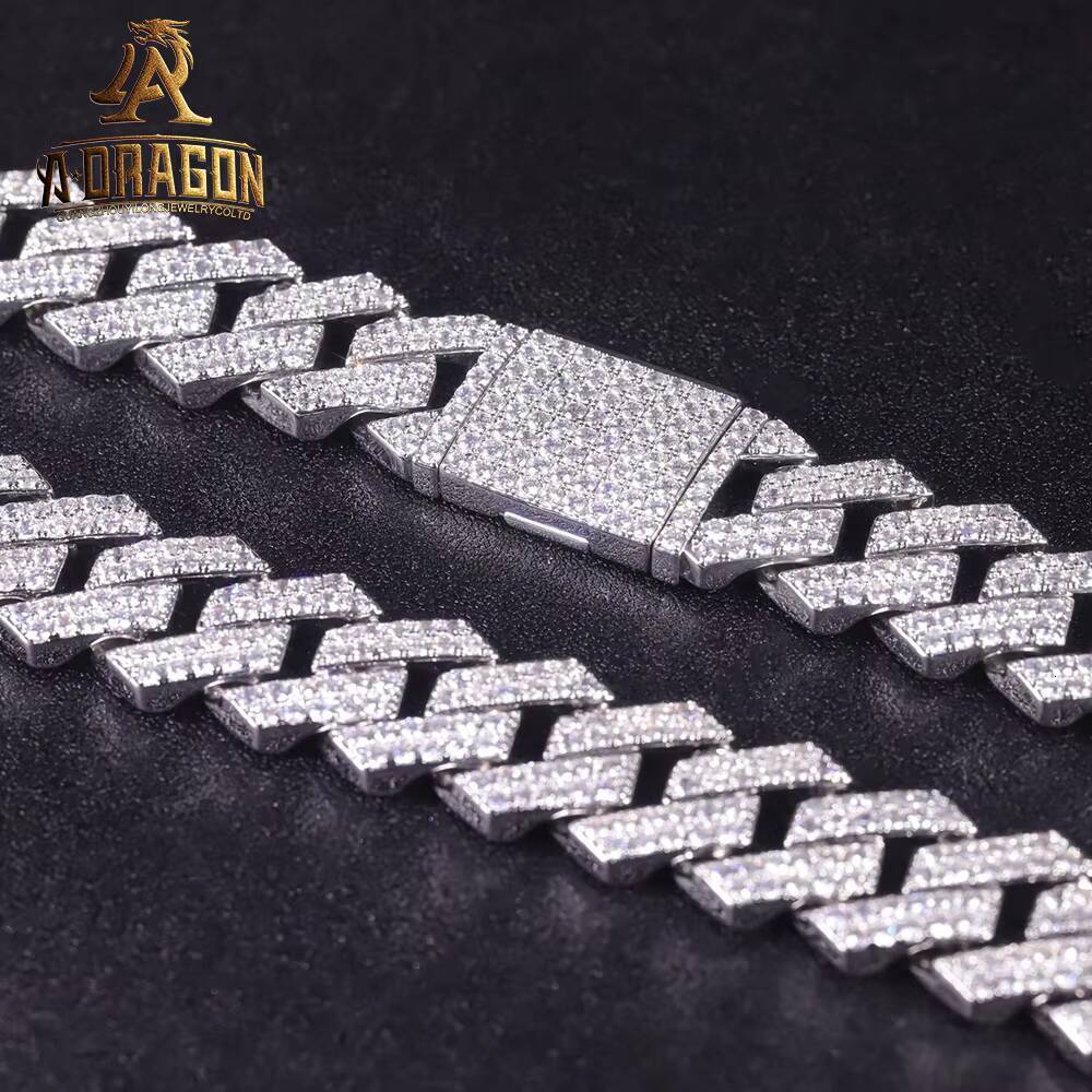 10mm Waterproof Iced Out Prong Set Moissanite Diamond 18 K Gold Plated Cuban Chain Necklace for Boys