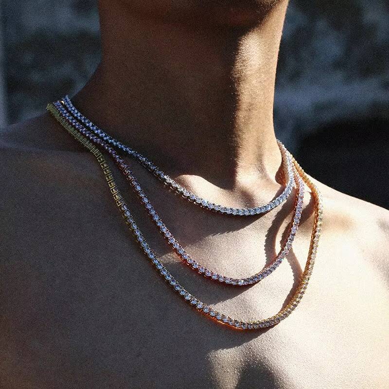 Wholesale 925 Sterling Silver Iced Out 3-5mm DEF Color VVS Moissanite Diamond Necklace Mens Tennis Chain Hiphop Jewelry