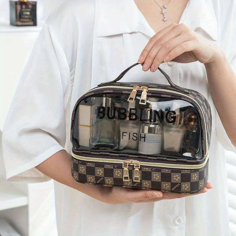 Checkered Simple and Exquisite Handbag Portable Mini Travel Makeup Storage Toilet Bag Y260206