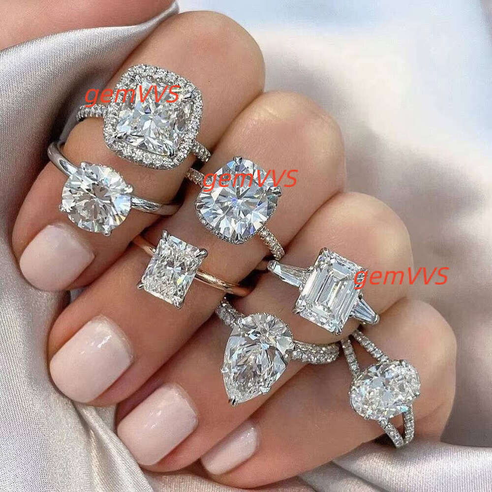 New Trendy Fine Ring Jewelry 925 Sterling Silver Rhodium Plated Moissanite Diamond Engagement Promise Bridal Rings For Her