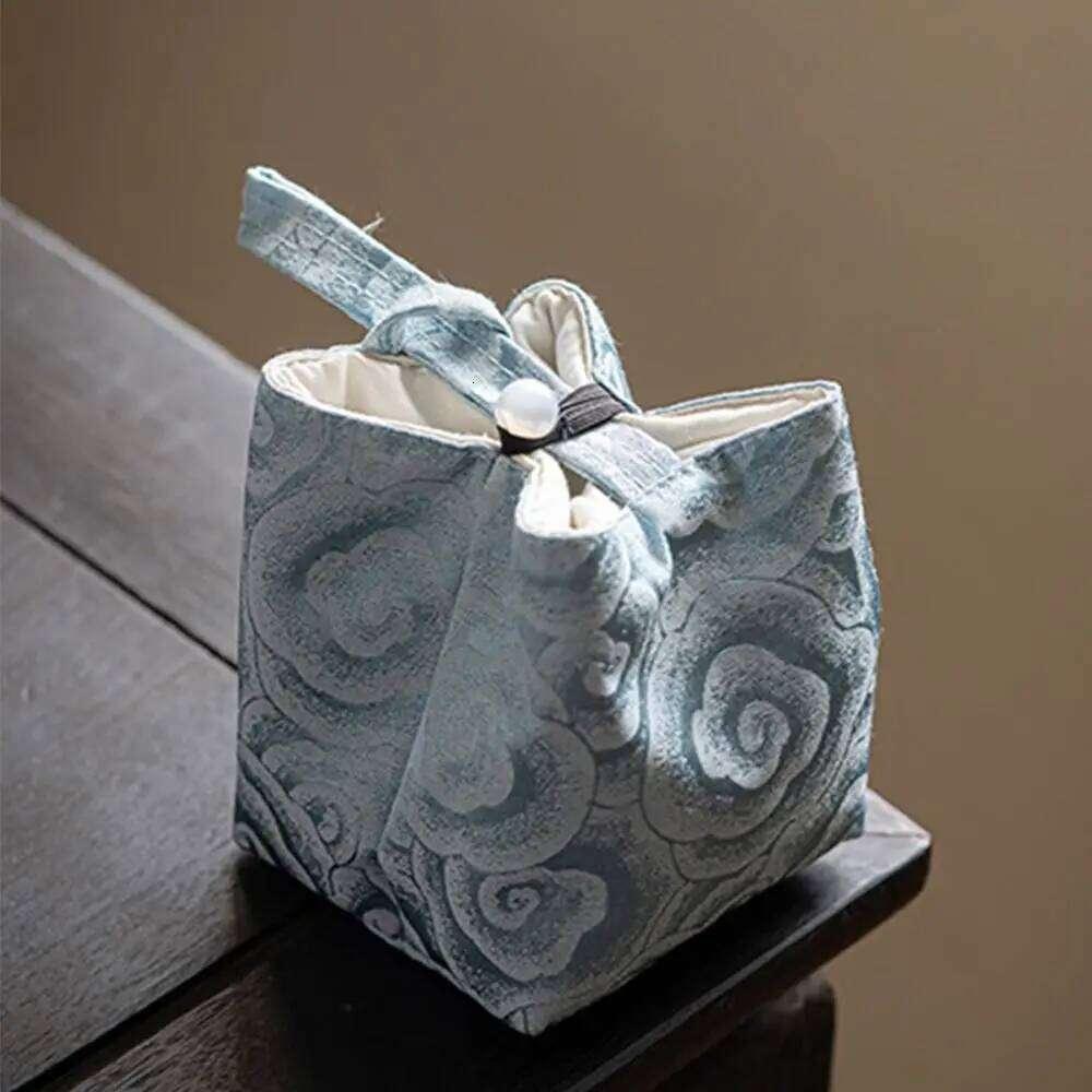Chinese Style Embroidered Flower Print Handbag Tea Tools Storage Bag Solid Color Small Item Pouch