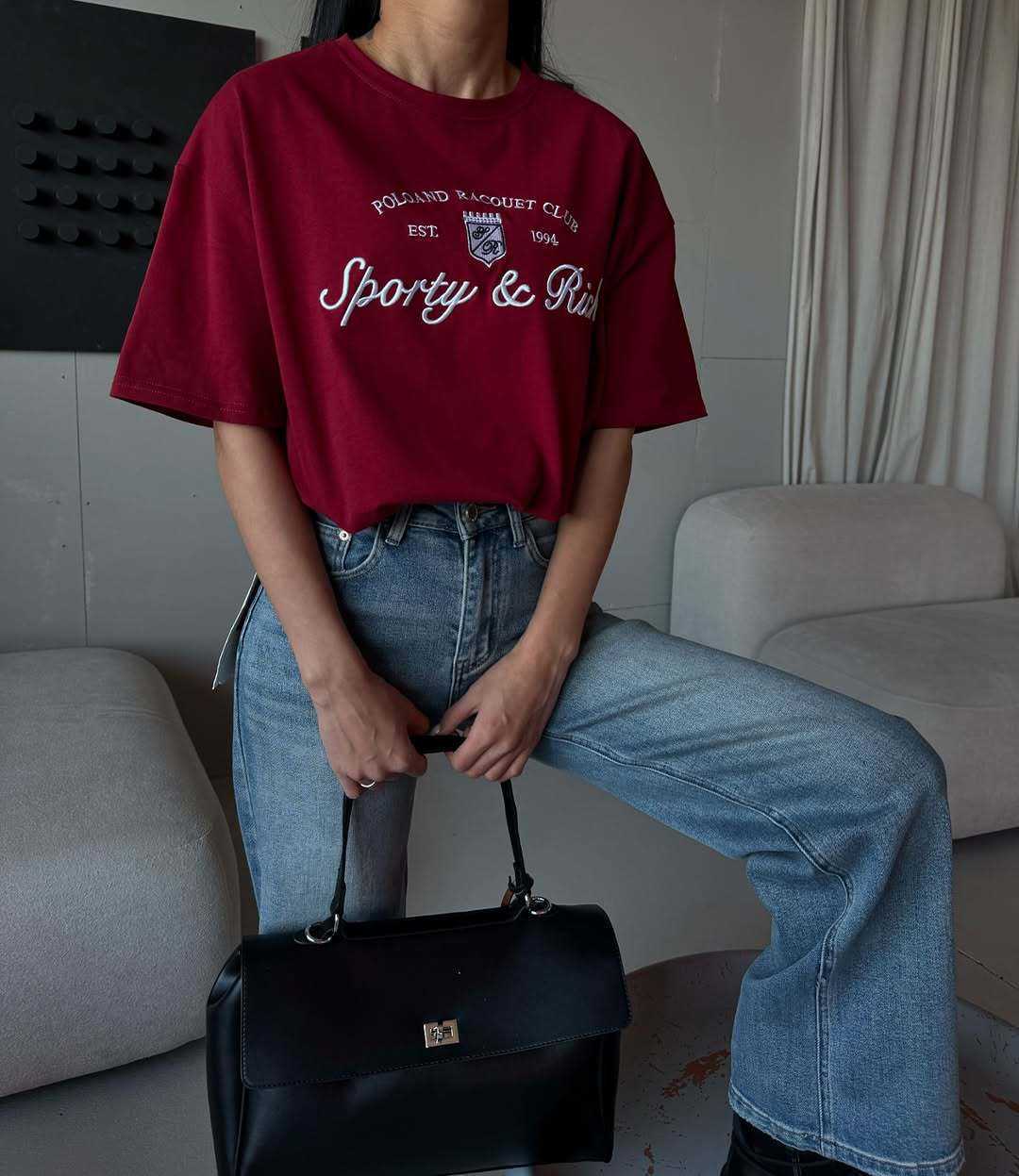 American-Style Basic Versatile Short-Sleeve T-Shirt for Women Summer Euro-American Style Versatile Letter Embroidery Contrast-Color T-Shirt Wholesale