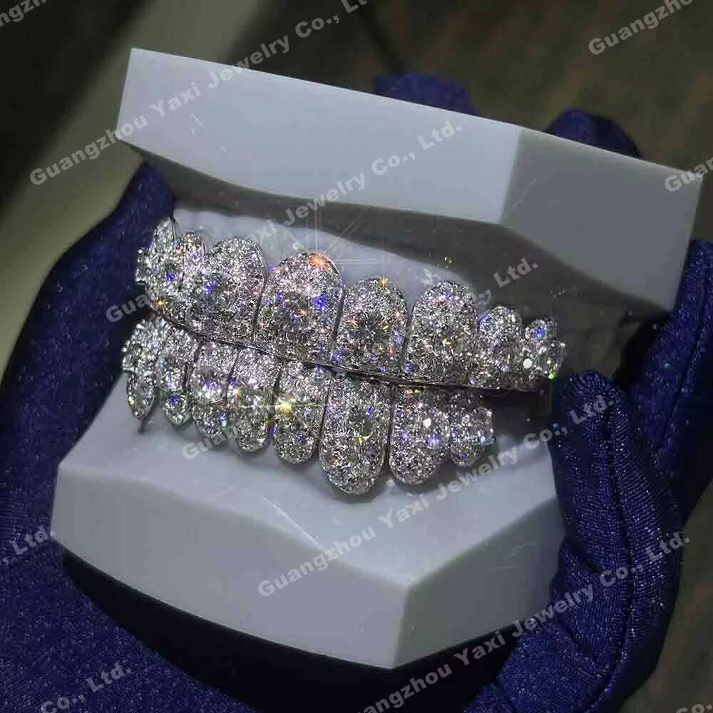 Custom Top Bottom 10 8 6 S925 Silver 10K 14K 18K Solid Gold VVS Flawless Moissanite Lab Diamond Iced Out Teeth Grillz For Men