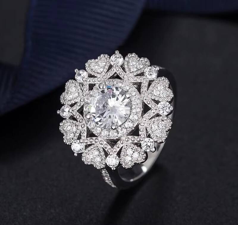 Custom Cubic Zirconia Engagement Ring Europe and America 925 Sterling Silver Diamond Womens Wedding Ring