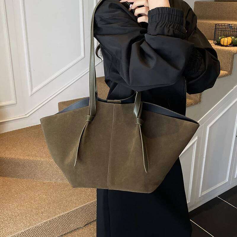 2025 Autumn New Branded Big Tote Bag Set For Women PU Suede Pure Color 2-IN-1 Large Capacity Shoulder Shoppers Designer Handbags C260207