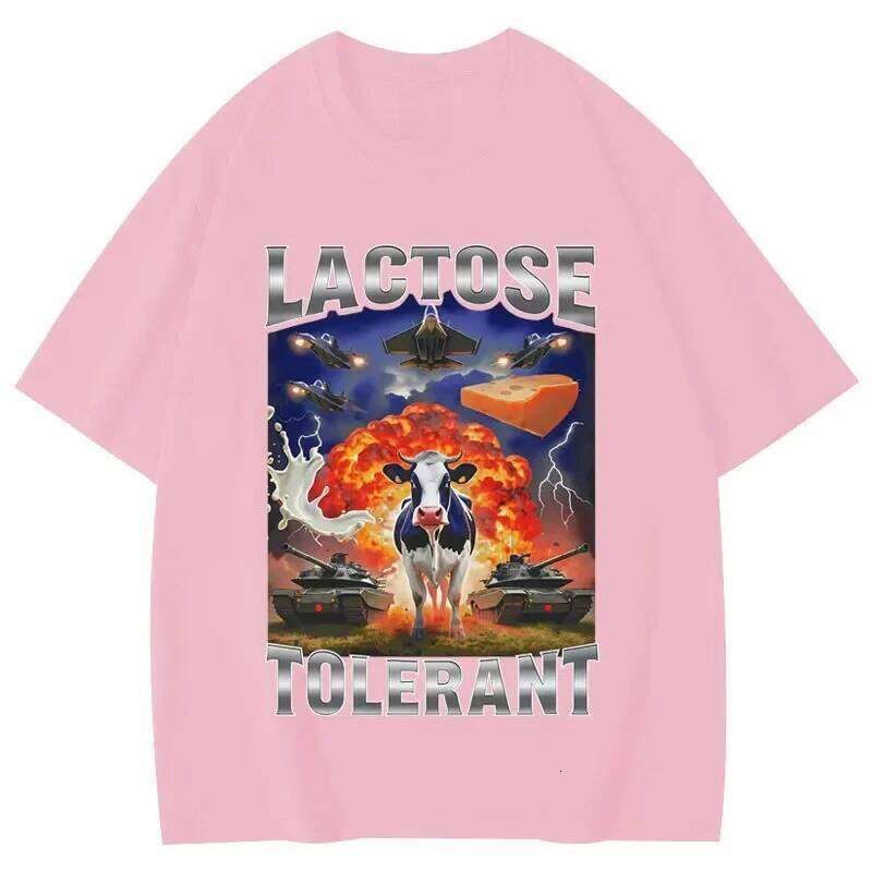 Lactose Tolerant Funny Cow Meme Graphic T Shirts Women's Fashion Vintage T-shirts Short Sleeve T-shirt Summer Streetwear Y2K Top C260207