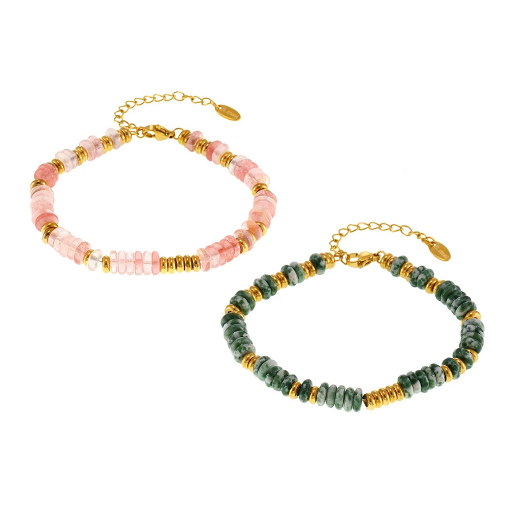 Fashion Multicolor Natural Stone Bracelet Womens Stainless Steel Gold Plated Handmade Beaded Bangle Female Trend Jewelry Gift 260202