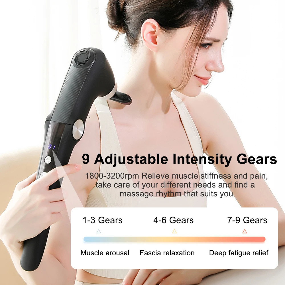 Fascia Gun With Extended Handle Foldable Massage Gun for Neck Back Shoulder Leg Cold Compress Adjustable Body Massagers 260129