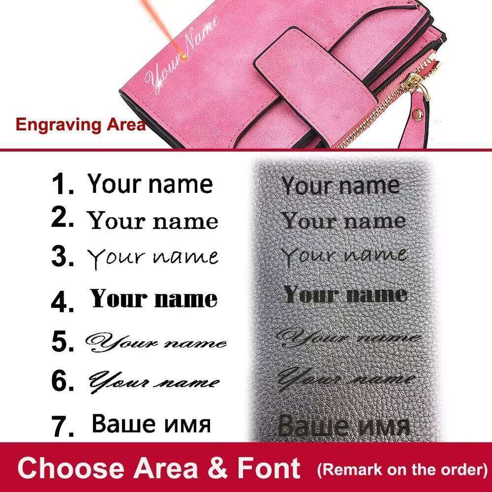 High Quality Women's Short Wallet - Name Engraving Zipper Card Bag with Coin Pocket Photo Holder Purse for Girls Y260206