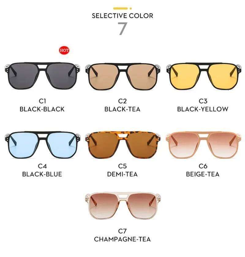 Vintage Square Sunglasses for Women Men Thick Frame Double Bridges Eyewear Female Chic Polygon Sun Glasses UV400 Shades Y260207