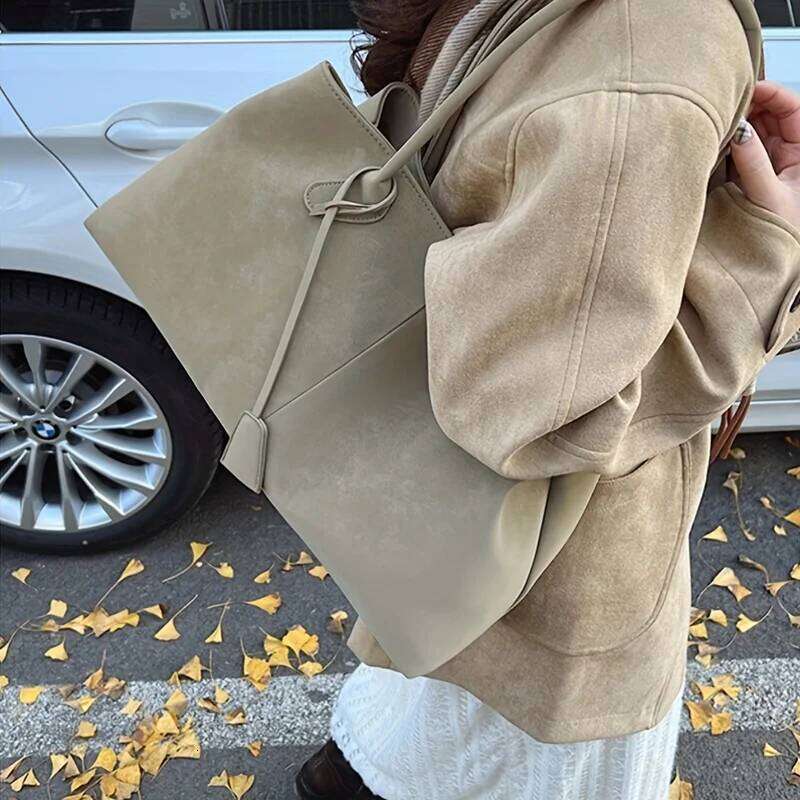 Faux Suede Solid Color High Quality Fashionable Versatile Handbag Women's Large Capacity Winter Daily Shoulder Bag C260207