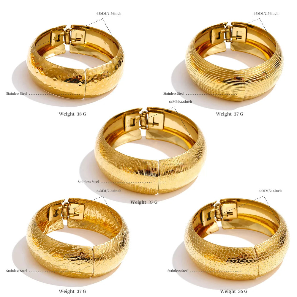 Yhpup 66mm Old Money Style Stainless Steel Hammer Metal Statement Bracelets Bangle Waterproof Vintage Minimalist Jewelry 260202