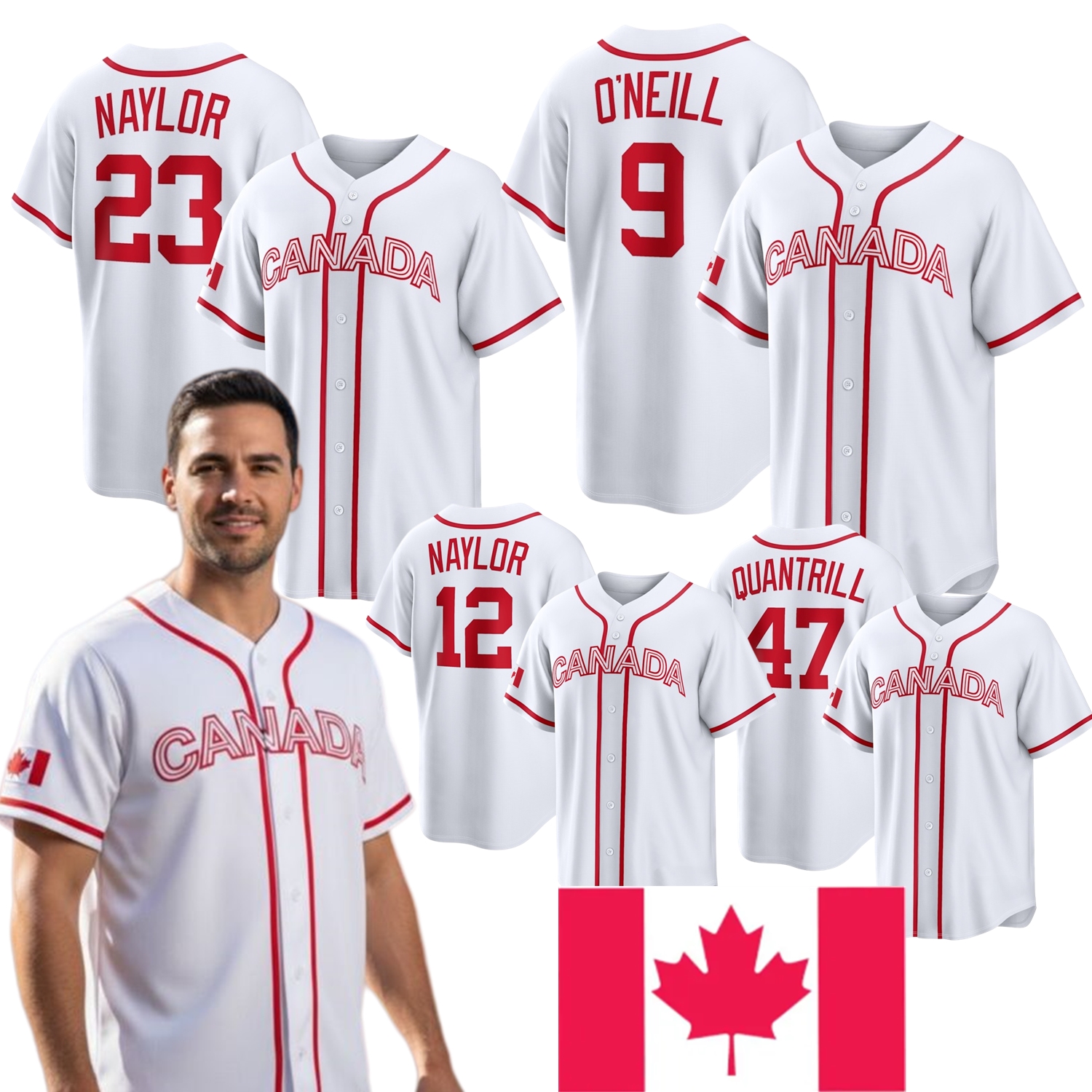 Team Canada World Baseball Classic WBC Jersey Josh Naylor Bo Naylor Cal Quantrill Tyler O'Neill Abraham Toro Denzel Clarke Jerseys White