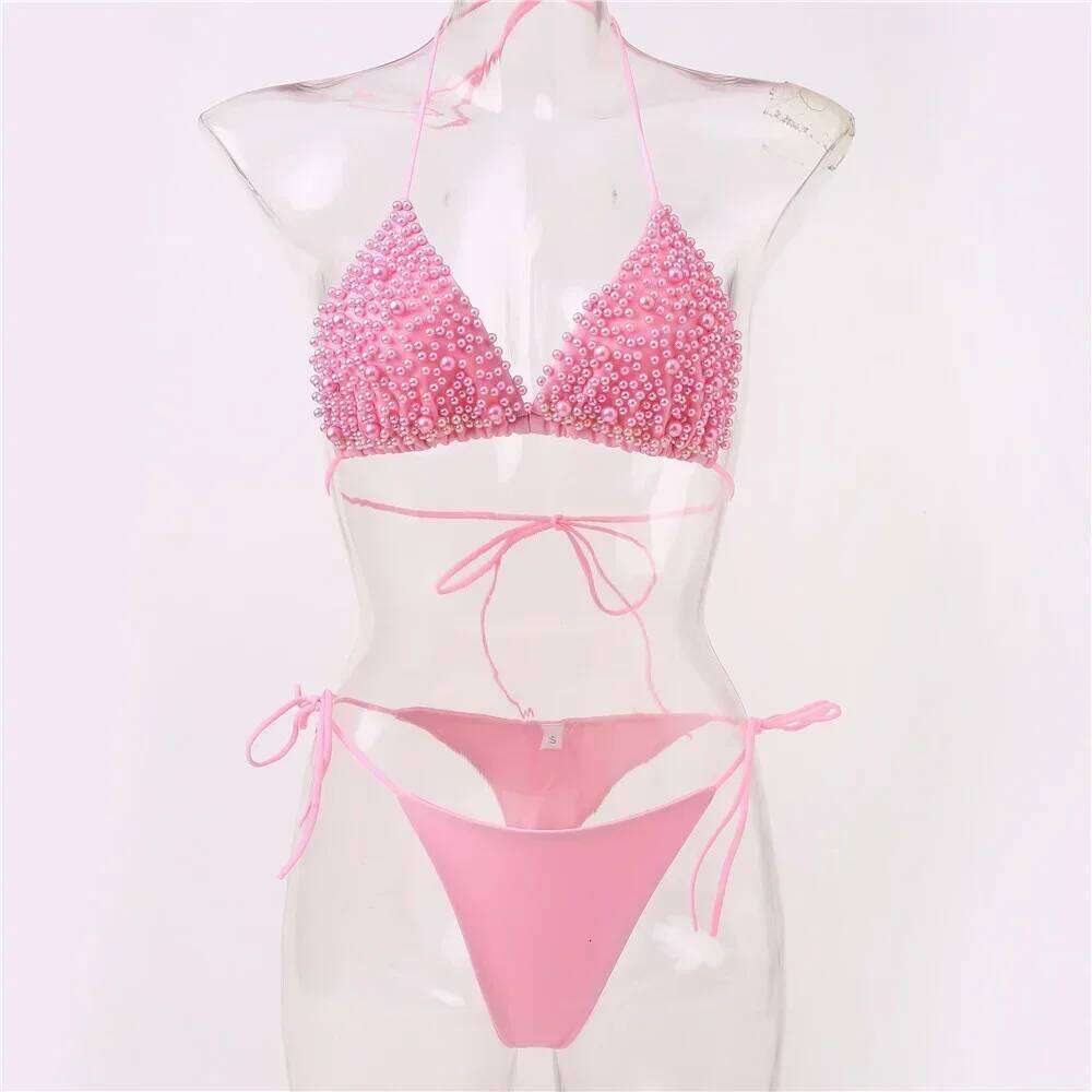 Pearl Bikini String Thong Swimsuit Kawaii Y2K Swimwear Trend Women Two Piece Bathing Suit Beachwear Bikinis Set Vacation Outfits C260207