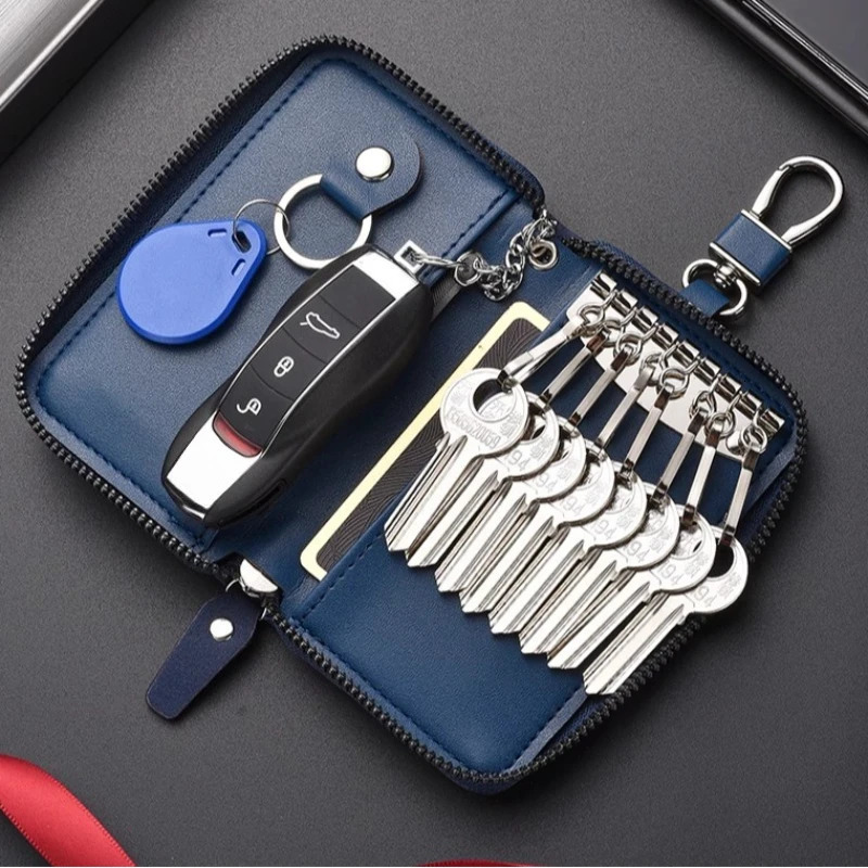 Leather Keychain Men Women Key Holder Organizer Pouch Large Capacity Car Key Wallet Housekeeper Key Case Mini Card Bag 260129