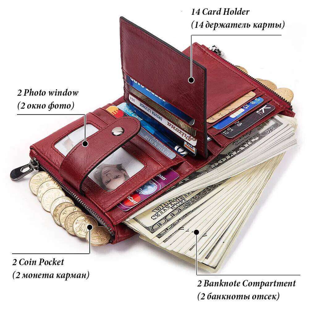 KAVIS 100% Genuine Leather Rfid Wallet Men Crazy Horse Wallets Coin Purse Short Male Money Bag Quality Designer Mini Walet Small Y260206