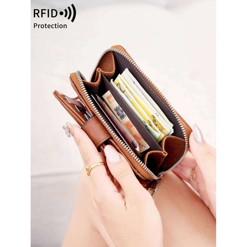 Vintage Women's RFID Blocking Multi-Function Short Fashion Large Capacity Zipper Coin Wallet simple ID Credit Card Holder Y260206
