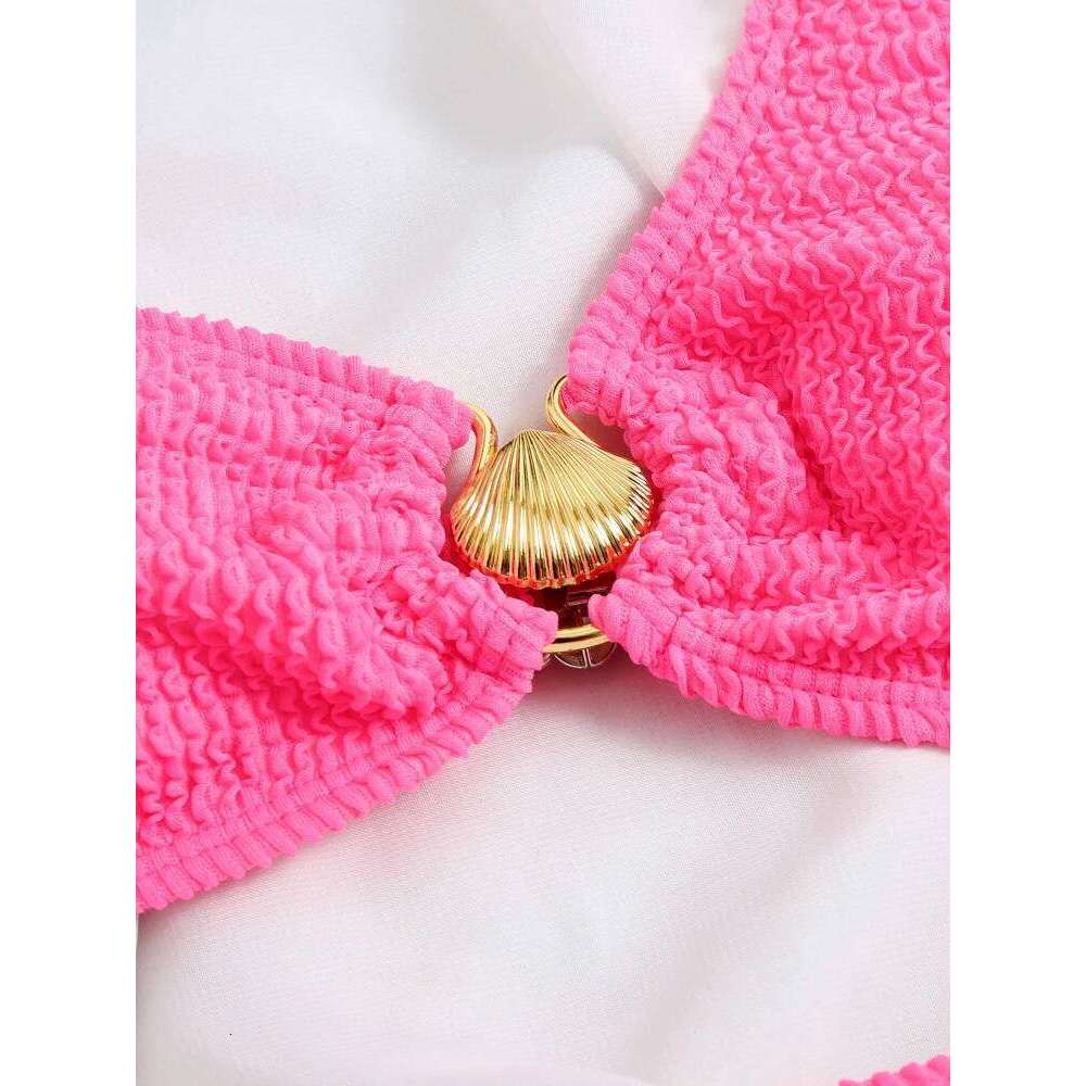 Sexy One Shoulder Shell Bikini High Waist Swimwear 2023 Textured Swimsuit Women Bathing Suits Metal Ring Two-piece Bikinis Set C260207