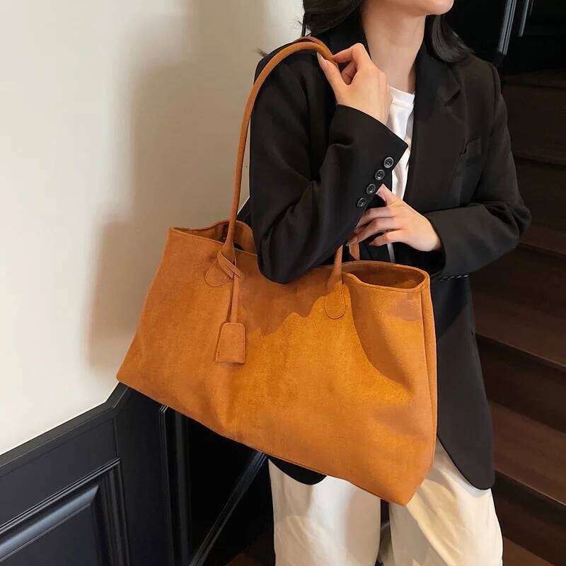 Elegant Pouch Shoulder Korean Style Storage Handbag Suede Bucket All-match Underarm Tote Bag C260207
